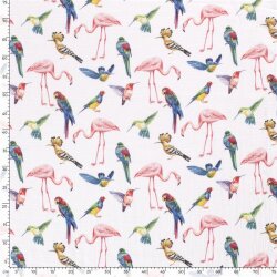 Muslin colourful birds white - cream white