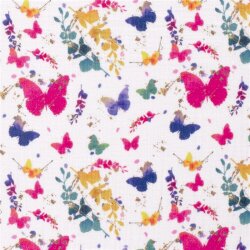 Mousseline kleurrijke vlinders - crème wit