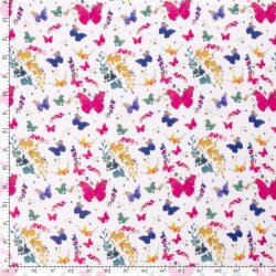 Muslin colourful butterflies - cream white