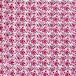 Muslin pink sea of flowers - cream white