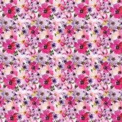 Muslin pink sea of flowers - cream white