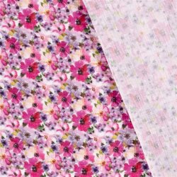 Muslin pink sea of flowers - cream white