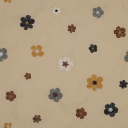 Flores bordadas de batista de algodón - arena