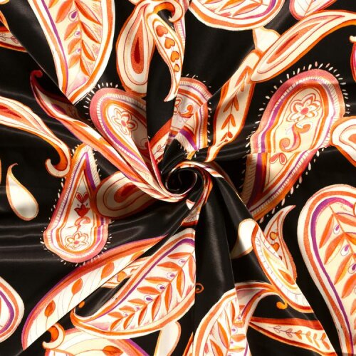 Viscose Satin Paisley Blätter - schwarz