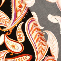 Viscose Satin Paisley Blätter - schwarz