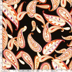 Viscose Satin Paisley Blätter - schwarz
