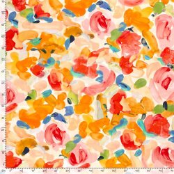 Cotton jersey digital floral blotches - orange