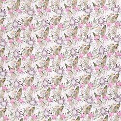 Cotton jersey digital hidden flamingos - white