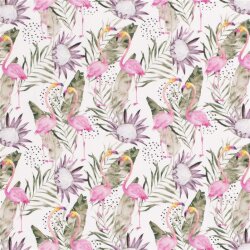 Cotton jersey digital hidden flamingos - white