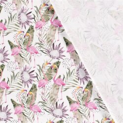 Cotton jersey digital hidden flamingos - white