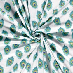 Cotton jersey digital peacock feather - white