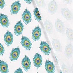 Cotton jersey digital peacock feather - white