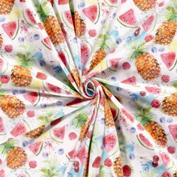 Bavlněný žerzej - digitální akvarel ovoce - bílý