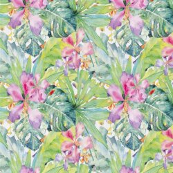 Jersey de coton Digital aquarell jungle - blanc