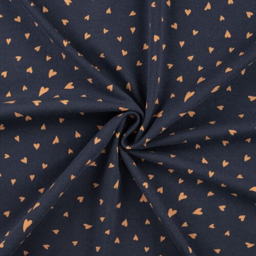 Jersey de coton petits cœurs - bleu foncé