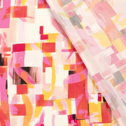 Viskose-Popeline Digital abstrakte Rechtecke- pink/pfirsich