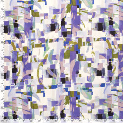 Viskose-Popeline Digital abstrakte Rechtecke - oliv/lavendel