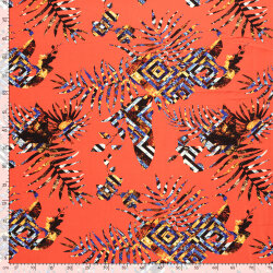 Viskose-Popeline Digital abstrakte Palmenblätter - feuerorange