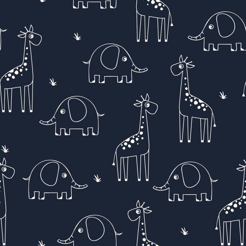Mousseline girafe & éléphant - bleu foncé