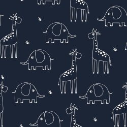 Giraffa ed elefante in mussola - blu scuro