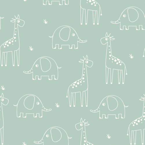 Muselina jirafa y elefante - menta claro