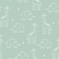 Mousseline Girafe & Eléphant - menthe claire