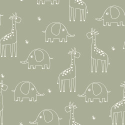Mousseline giraffe & olifant - licht olijfgroen
