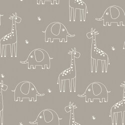 Mousseline girafe & éléphant - gris beige
