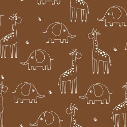 Mousseline Girafe & Eléphant - brun chocolat