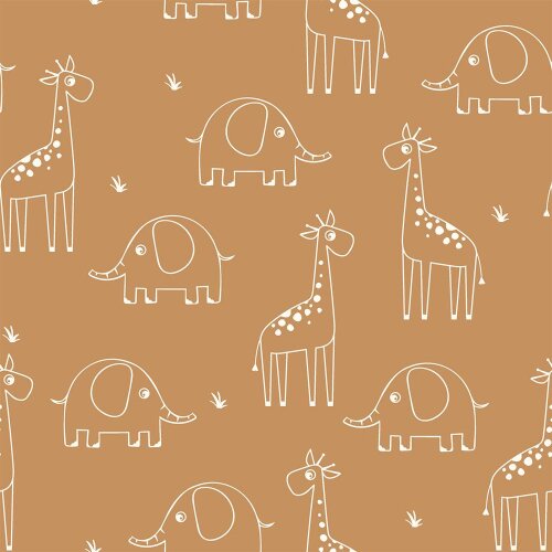 Mousseline girafe & éléphant - muscade claire