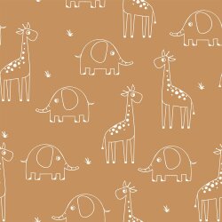 Mousseline girafe & éléphant - muscade...