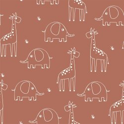Muslin giraffe & elephant - red-brown
