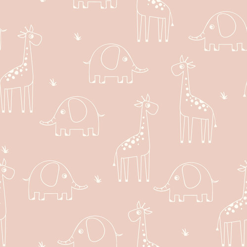 Muslin giraffe & elephant - salmon pink