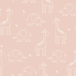 Giraffa ed elefante in mussola - rosa salmone