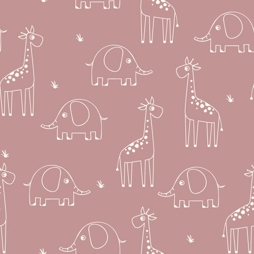 Muslin giraffe & elephant - antique pink