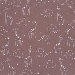 Muslin giraffe & elephant - old berry