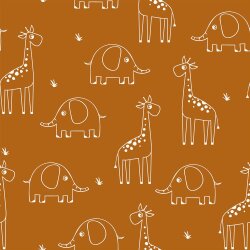 Mousseline Girafe & Eléphant - caramel