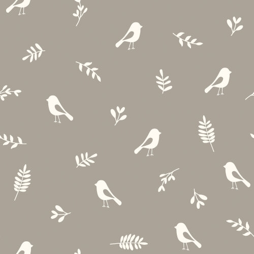 Mousseline vogels & twijgen - beige grijs