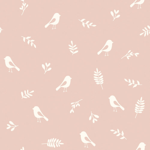 Uccelli e ramoscelli in mussola - rosa salmone