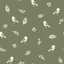 Mousseline Oiseaux & Branches - vert sapin doux