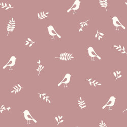 Uccelli e ramoscelli in mussola - rosa antico