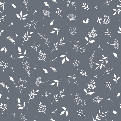 Mousseline Pluie de feuilles - gris