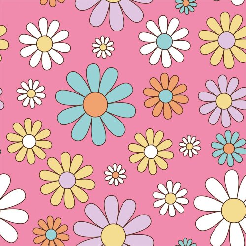 Cotton jersey colourful daisies - pink