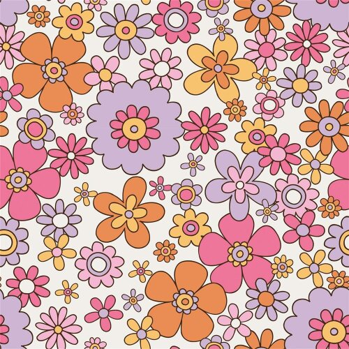 Jersey de algodón colorido mundo de flores - crema