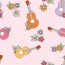 Jersey de coton Guitares fleuries - rose clair