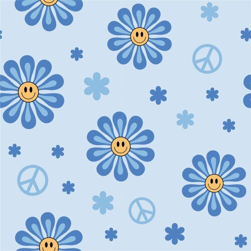 Baumwolljersey Peace-Blumen - hellblau