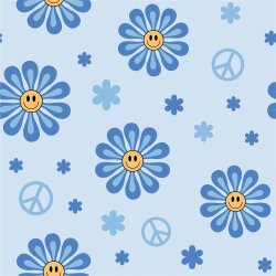 Cotton jersey peace flowers - light blue