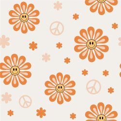 Bavlněný žerzej peace flowers - krémový