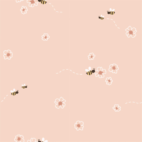 Katoenen tricot bijen - roze