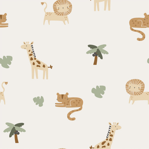 Cotton jersey jungle animals - cream